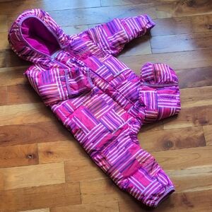 Pink Striped Baby Snowsuit with Mittens